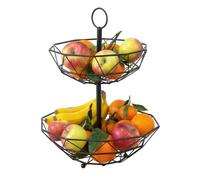 Frutero geométrico moderno de 2 alturas en metal negro de ø29,5x38 cm | Ideal para cocina o salón. Sirve tus frutas con elegancia, practicidad y un toque actual en tu mesa.