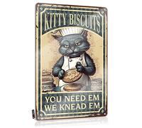 Frutiger Aero Decor - Letrero de metal con precaución de metal preperforado, decoración de pared para habitación, galletas de gatito We Knead Em You Need Em - Bonita decoración de pared para mujeres