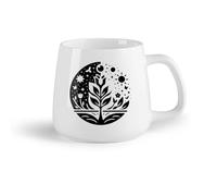 Frutta in ceramica Tazza regalo originale Motivo circolare di un albero con sole, stelle, fiori e foglie （14oz/400ml） e adatte al microonde