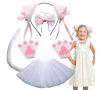 Fruusv Animal Cosplay Outfit, Whiskers Cat, Cat Ears And Tail Set Kids, White & Black Costume Accessories, Headband Bow For Stage Performances, Halloween, Easter Playtime, 120 g