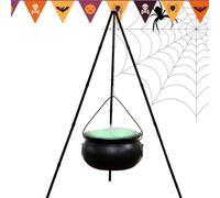Fruusv Cauldron Pot, Tripod Pot with Lights, Vintage Halloween Decor Piece, Sturdy and Versatile Spooky Party Setup for Yard, Haunted House, Porch, Garden, Holiday Decoration, Black Colored