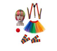 Fruusv Disfraz de | con Nariz y Conjunto Arcoíris - Conjunto de Circo de 5 Piezas para,para Adultos Mujeres Hombres Cosplayer Carnaval s Mascaradas y Eventos Festivos