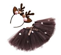 Fruusv Girls Reindeer Traje, Tulle Skirt Outfit, Tutu Kids Cosplay Dress Up with Festive Antlers, Birthday Party Carnival, Dance or Stage Performance Accessory, Fun Costume for Girls Dress Up