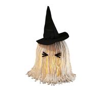 Fruusv Halloween Decorations Light Up Ghost, Lighted Mop Ghost with Witch Hat, Spooky Cute Table Prop for Haunted House, Escape Room, Porch, Lawn, Garden, Mantel, and Yard Displays, 15.75x7.09 Inches
