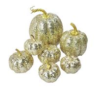 Fruusv Halloween Pumpkin Set, Glitter Fall Decor, Artificial Display Piece, Lightweight Textured, 7 Pieces Assorted Size, Excellent for Tabletop, Shelf, Party, Home, or Seasonal Entryway Decor