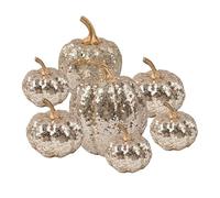 Fruusv Halloween Pumpkin Set, Glitter Fall Decor, Artificial Display Piece, Lightweight Textured, 7 Pieces Assorted Size, Excellent for Tabletop, Shelf, Party, Home, or Seasonal Entryway Decor