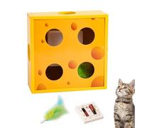 Fruusv Interactive Cheese Maze Cat Toy, Rotating Feather Cat Toy, Cat Puzzle Toy with Feather, Smart Cat Feather Maze, Interactive Cat Cheese Box Toy, Feather Toy with Intelligent Sensing