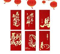 Fruusv - Sobre rojo chino - Juego de 6 piezas con diseño de caballo - 2026 sobres rojos con diseño de año nuevo - para familia y amigos, cumpleaños, fiesta de casa de Año Nuevo