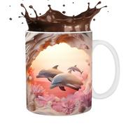 Fruusv Taza de café con delfín 3D, bonitas tazas de café de cerámica con diseño pintado plano 3D, taza novedosa de cerámica de 325 ml, decoración de delfín para los amantes del té con leche
