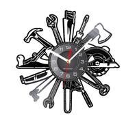 Fruusv Tool Pattern Wall Silent Clock, Household Ornament Repairman Bricklayer Clock for Bedroom, Dining Room, Kitchen, About 34 x 34 cm Size, Versatile Home Decor