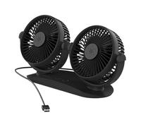 Fruusv USB Car Fan, doble Head Truck Electric Fan, Strong Wind Cooling Device, Low Noise Dashboard Accessory, 360 grados Rotating Vehicle for Travel RV Truck School, 25,8 x 9,5 x 16,7 cm