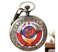 Fruusv Vintage Pocket Watch, Hammer Sickle, Embossed Clock, Fashion Accessory with Chain Ideal for Men Women Collectors Gift, Metal with an Antique Bronce, Long-Lasting Design, rojo, Se référer au