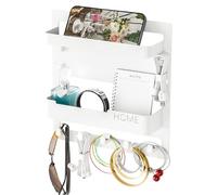 Fruusv Wall Rack, Bedside Floating Shelf, Space-Saving Organizer, Sturdy & Aesthetic Design, Built-In Hooks For Cable Clips, (White/Black) Bedroom, Living Room, 24x23x5.4cm