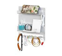Fruusv Wall Rack, Bedside Floating Shelf, Space-Saving Organizer, Sturdy & Aesthetic Design, Built-In Hooks For Cable Clips, (White/Black) Bedroom, Living Room, 24x23x5.4cm