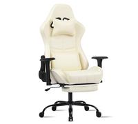 Fruyyzl Sillas Gaming con Reposapies, Silla Gamer Adulto con Respaldo Lumbar, Silla Escritorio Gaming Ajustable en Altura, Silla Ordenador en Piel Sintética (Gama Alta, Beige)