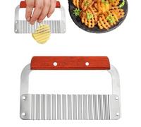 Fry Cutter Crinkle, Crinkle Cutter para verduras,Cortador plisado de acero inoxidable | Picadora con mango de madera, rebanadora de patatas fritas, herramienta de corte ondulado para patatas