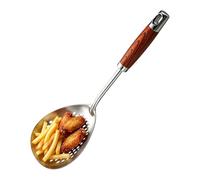 Fry Skimmer Spoon, Oil Draining Ladle Tool, 34cm Stainless Mesh Strainer, Wooden Grip Cooking Utensil, Heavy Duty Kitchen Fry Basket, Fried Chicken Fries Dumplings for Home Cooking Use