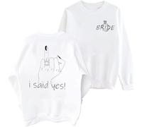 FRYAID Sudadera de Novia para Mujer, Despedida de Soltera, Sudadera con Texto en inglés I Say Yes Graphic Shirt Wedding Vacation Pullover Top, Blanco, S