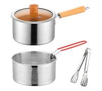 Fryer Pot - Acero inoxidable 18 cm de diámetro | Freidora al aire libre con perforado Entrenador Basket Oil Drainer | Profundo freír utensilios de cocina para pescado camarón marisco francés fritas