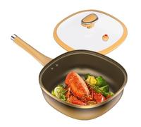 Frying Pans Nonstick | Titanium-Coated Deep Skillet with Lid | Large Cookware, Cooking Utensils, Nonsticks, Heat-Resistant Handle | Kitchen Stove, Electric, Induction, Eggs, Omelette, Grill, B