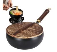 Frying Pans Nonstick With Lid - Wood Fine Iron 24x11x45cm | Nonstick Skillet With Cover Reusable Frying Pan Cookware Kitchen Cooking Pan | For Cooking Baking Sauteing And Camping Home Use