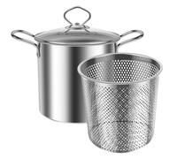 Frying Pot With Basket - Deep Fry Pan, Anti-Scald Handle, Cooking Pot | Stainless Steel Oil Fryer, Multi-Use Heat Resistant Cooker for Tempura Shrimp, Home Kitchen French Fries Preparation