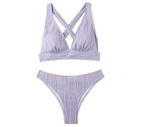 Fryloo bañador 2026 Bikini Sexy Arrugado para Mujer - Traje De Baño Dos Piezas Corte Alto Playa, Piscina Y Vacaciones Verano-b839púrpura-s