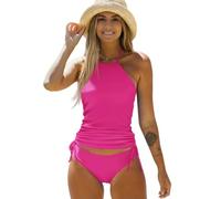 Fryloo bañador Conjunto De Bikini con Control Barriga para Mujer, Fruncido Dos Piezas, Traje Baño Verano Playa, Piscina Y Vacaciones-sh1001p1-xl