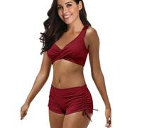 Fryloo bañador Conjunto De Bikini con Estampado Camuflaje para Mujer - Traje Baño Sexy Chaleco Mujer, Moderno Dos Piezas Playa, Piscina Y Vacaciones Verano S-5xl-vino-xl