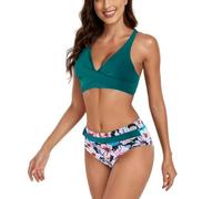 Fryloo bañador Conjunto De Bikini Push Up Cintura Alta para Mujer - 2026 Nuevo Traje Baño Sexy Playa, Piscina Y Vacaciones Verano Mujeres-Flores Azul Pavo Real-m