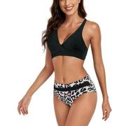 Fryloo bañador Conjunto De Bikini Push Up Cintura Alta para Mujer - 2026 Nuevo Traje Baño Sexy Playa, Piscina Y Vacaciones Verano Mujeres-Estampado Leopardo-XL