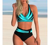 Fryloo bañador Conjunto De Bikini Push Up Cintura Alta para Mujer - 2026 Nuevo Traje Baño Sexy Playa, Piscina Y Vacaciones Verano Mujeres-Raya Azul-l