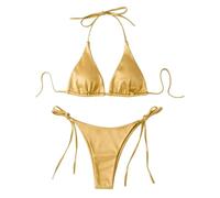 Fryloo bañador Metallic Halter Bikini Set For Women - Two-Piece Tie Side Triangle Swimsuit Summer Beach Pool Bathing Suit-c_a-s