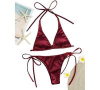 Fryloo bañador Metallic Halter Bikini Set For Women - Two-Piece Tie Side Triangle Swimsuit Summer Beach Pool Bathing Suit-c-s