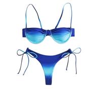 Fryloo bañador Mujeres Patchwork Bikini Set Underwire Push Up Color Block Traje De Baño Correas Ajustables para Las Vacaciones En La Playa
