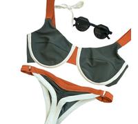 Fryloo bañador Mujeres Patchwork Bikini Set Underwire Push Up Color Block Traje De Baño Correas Ajustables para Las Vacaciones En La Playa