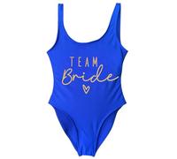 Fryloo bañador Team Bride Traje De Baño Una Pieza para Mujer - con Estampado Verde Despedida Soltera, Playa, Piscina, Vacaciones Verano S-3xl-azul Dorado-XL