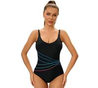 Fryloo bañador Traje De Baño Deportivo Una Pieza A Rayas para Mujer - 2026 Trajes Talla Grande Playa, Piscina Y Vacaciones Verano Mujer-Azul-XL