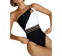 Fryloo bañador Traje De Baño Sexy Un Solo Hombro para Mujer - Una Pieza con Retazos Cintura Alta, Monokini Push Up Playa Y Piscina-x22sw7316-1-m