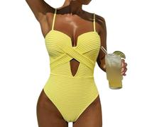 Fryloo bañador Traje De Baño Sexy Una Pieza Amarillo para Mujer - 2026 Monokini con Control Barriga Delgado Y Cruzado Ahuecado Playa Piscina-Amarillo-l