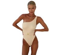 Fryloo bañador Traje De Baño Sexy Una Pieza para Mujer - Monokini con Cinturón Un Hombro Playa, Piscina Y Vacaciones Verano-wd7745w1-s