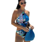 Fryloo bañador Traje De Baño Sexy Una Pieza para Mujer - Push-up con Cuello Halter Y Corte Estampado Playa, Piscina Vacaciones Verano-Traje Baño-m