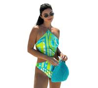 Fryloo bañador Traje De Baño Sexy Una Pieza para Mujer - Push-up con Cuello Halter Y Corte Estampado Playa, Piscina Vacaciones Verano-Traje Baño_b-l