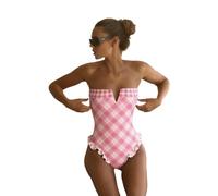 Fryloo bañador Traje De Baño Sin Tiras Polka Las Mujeres, Monokini Control del Vientre Borde Los Volantes, Retro para Vacaciones En La Piscina Playa-as The Picture_c-l