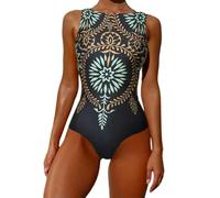 Fryloo bañador Traje De Baño Una Pieza Push-up Estampado - Floral con Cordones para Mujer Playa, Piscina, Vacaciones Y Verano-b3-xl