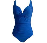 Fryloo bañador Women Ruched One Piece Swimsuit - Solid Color Swimwear For Beach, Pool, Summer Vacation Bathing Bodysuit-5blue-xl
