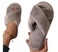 Fryloo Chanclas Zapatillas De Mujer con Banda Cruzada Piel Sintética, Espuma Viscoelástica, Puntera Abierta, Esponjosas, Antideslizantes, Silenciosas, para Otoño E Invierno, Zapatos Interiores Y Exte