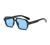 Fryloo Gafas de Sol Vintage Doble Puente para Hombres Y Mujeres, Lentes Cuadradas Verdes Oceánicas con Remaches Viajes Fiestas Uv400-negro Azul