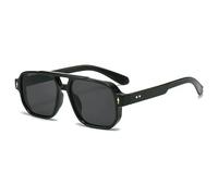 Fryloo Gafas de Sol Vintage Doble Puente para Hombres Y Mujeres, Lentes Cuadradas Verdes Oceánicas con Remaches Viajes Fiestas Uv400-negro Negro