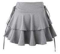 Fryloo Minifalda Mujeres De La Cintura Alta En Capas Ruffle Corbata Lateral A-línea Desgaste Casual, Elástica Mini Corbata-Gray-XS